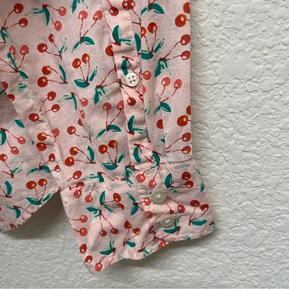 J. Crew 100% Cotton Pink Cherry Print Long Sleeve Button Down Women’s Shirt L - Picture 4 of 11